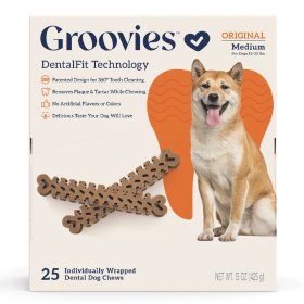 GROOVIES Dog Dental Chews (Option: Gravity Box Medium 25ct)
