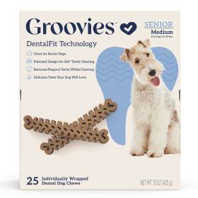 GROOVIES Senior Dog Dental Chews (Option: Gravity Box Medium 25ct)