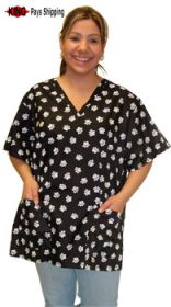 STYLIST WEAR Patterned Scrub Top Black w/Paws (Option: S)